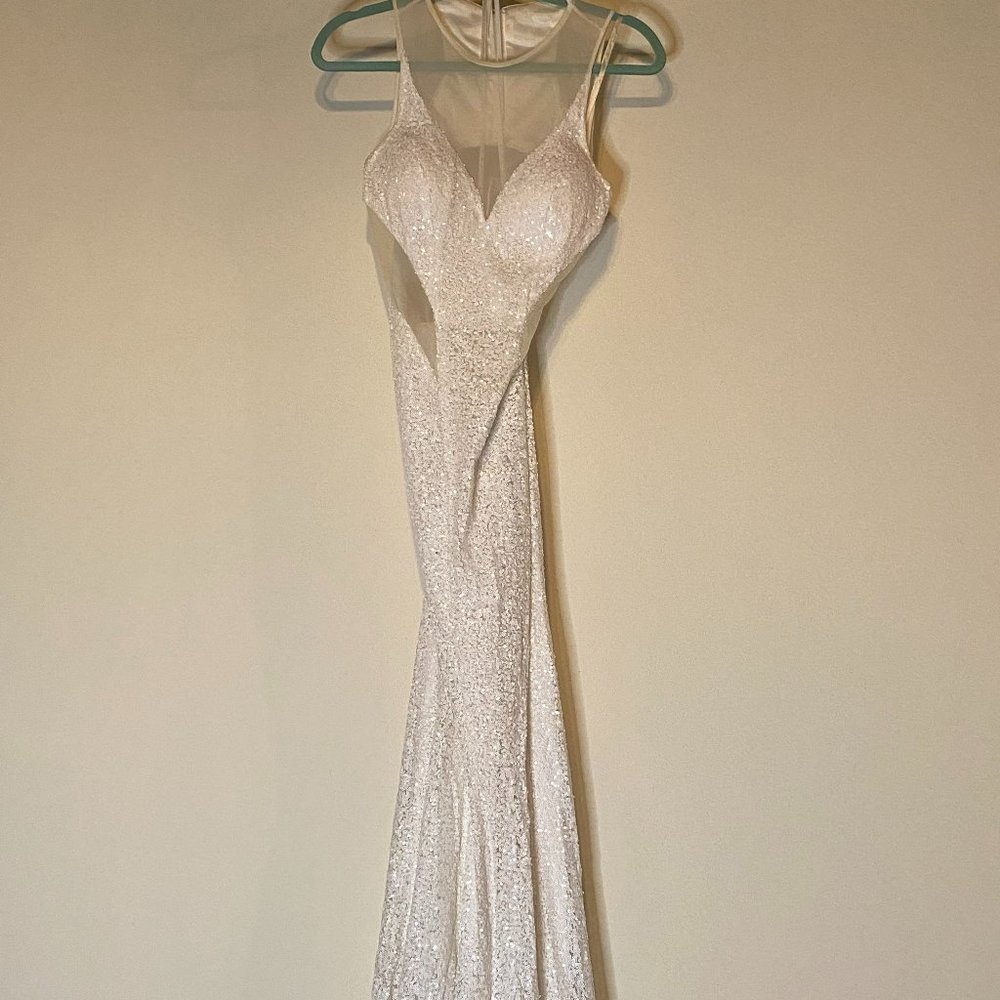 Faviana White Sequin Gown